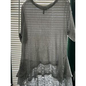 Allie & Rob Womens Gray‎ Sweater Shirt Top Blouse Lace Trim Size XL